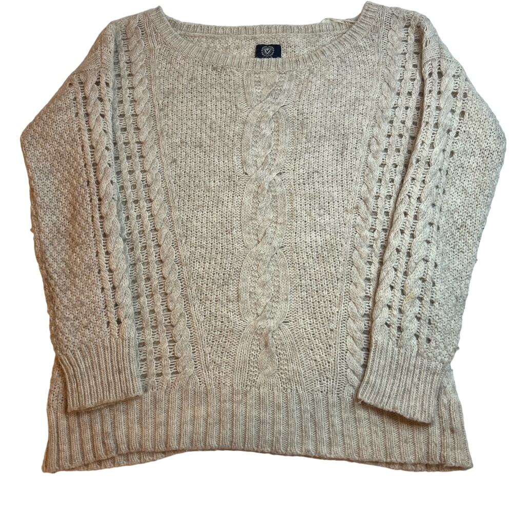 American Eagle Alpaca Wool Blend Sweater Women's Large Cozy‎ Cable Knit Pullover